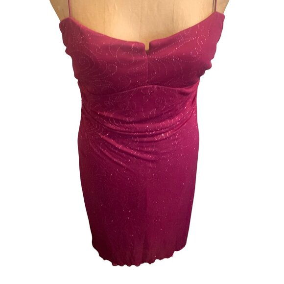 VTG 90s Y2K City Triangles Fusha Midi Rauched Sparkle Dress L Fairy High Low - Picture 10 of 16